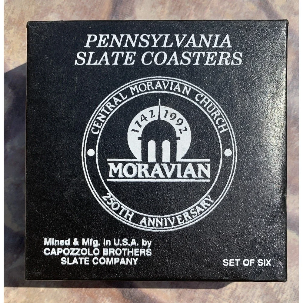 Vintage Pennsylvania SLATE STONE COASTERS, Set of 3, Moravian 250th Anniversary